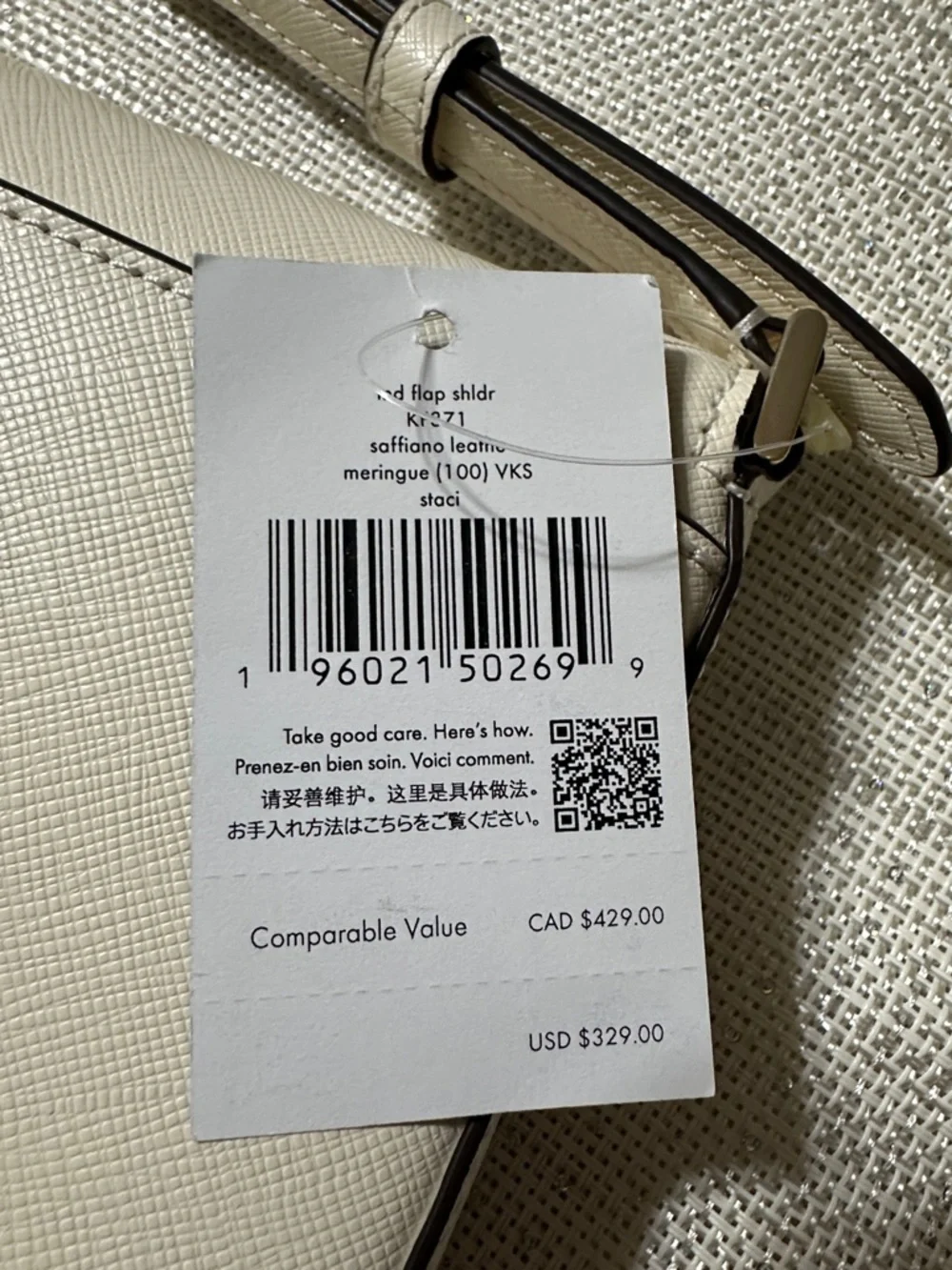 kate spade Staci Meringue Ivory Gold Tone Saffiano Leather Small Hobo Bag